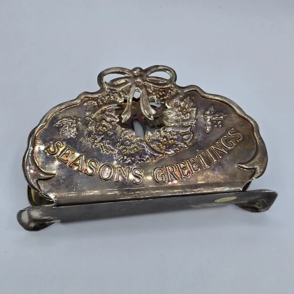 Silverplate‎ Christmas Card Holder Wreath Design 
